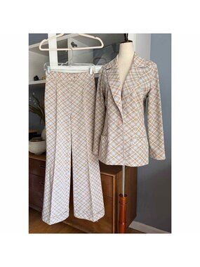 Vtg 70’s Koret of California Plaid Blazer Jacket & Flared Pants Suit Retro Disco